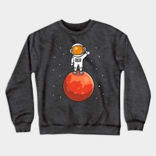 Cute Astronaut Standing On Planet Cartoon Crewneck Sweatshirt